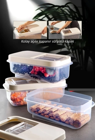 Sürgülü Kapaklı 7.5 LT Erzak Bakliyat Un Şeker Saklama Kabı
