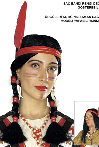 Tüylü Örgülü Hint Peruğu Kızılderili Peruğu