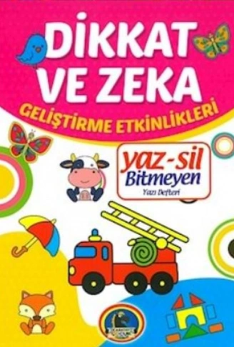Kitap: Yaz-Sil Dikkat ve Zeka Bitmeyen Yazı Defteri+Tahta Kalem