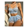 Bebe Mavi Bel Tüllü Kadın Seksi Fantezi Jartiyer Takım 2059