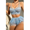 Bebe Mavi Bel Tüllü Kadın Seksi Fantezi Jartiyer Takım 2059