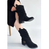 Canty Siyah Süet Körüklü Topuklu Çizme