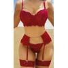 Dantel Göğüs Dekolteli Zincirli Bordo Jartiyer Takım 2053