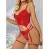 Dantel Transparan Kırmızı Badysuit 4'lü Takım 2026