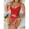 Dantel Transparan Kırmızı Badysuit 4'lü Takım 2026