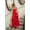DANTELLİ UZUN YIRTMAÇLI SATEN GECELİK ELBİSE STRİNG TAKIM KIRMIZI (MGP31512)