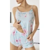 Kadın Bebek Mavisi Çiçek Desenli Askılı Şortlu Pijama Takım 5011