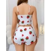 Kadın Beyaz Çilek desenli Şortlu Pijama Takımı 5053
