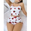 Kadın Beyaz Çilek desenli Şortlu Pijama Takımı 5053
