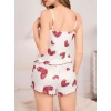 Kadın Beyaz Kalp desenli Şortlu Gecelik Pijama Takımı 5052
