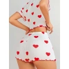 Kadın Beyaz kırmızı kalp Desenli şortlu Gecelik Takım 5023