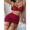 Kadın Bordo Etek Fantezi Jartiyer Sexy Gecelik Takım 2151