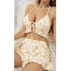 Kadın Çiçekli Ekru Askılı Şortlu Pijama Takım 5017