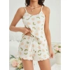 Kadın Ekru Çiçek Baskılı Şortlu Gecelik Pijama Takımı 5047