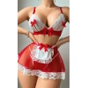 Kadın Kırmızı Fiyonklu Etekli Seksi Hizmetçi Kostümü 2125