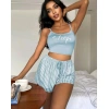 Kadın Mavi Çizgili Desenli Askılı Şortlu Pijama Takım 5001