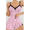 Kadın Pembe Kalp Desenli Askılı Şortlu Pijama Takım 5013