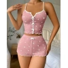Kadın Pembe Kalpli Askılı Şortlu Pijama Takım 5009