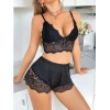 Kadın Siyah Dantel Detaylı Şortlu Pijama Takımı 5054