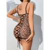 Şık Leopar Desenli Arkası Çapraz Bağlamalı Fantezi Kostüm 2213