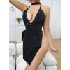 Siyah Seksi Elbise Zincirli 5045