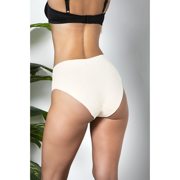 3'LÜ PAKET DİKİŞSİZ, İZ YAPMAZ, LAZER KESİM, YÜKSEK BEL SLİP KÜLOT EKRU (MGP21263)