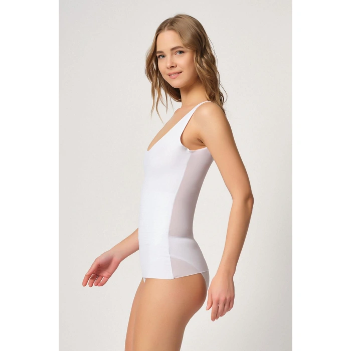 BEYAZ MI Emay 2938 Sırtı Tül Karyokalı Destekli Atlet Korse