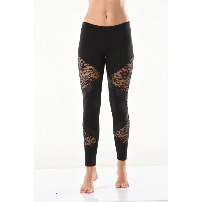 Derya Kurşun Güpür Dantel Detaylı Kadın Tayt 0583