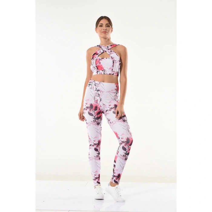 Derya Kurşun Kadın Çiçek Desenli Büstiyer Tayt Takım 530