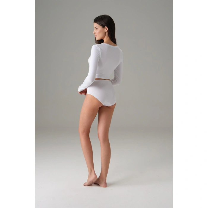 Doreanse Beyaz Kadın Basic Uzun Kol Crop T shirt 8513