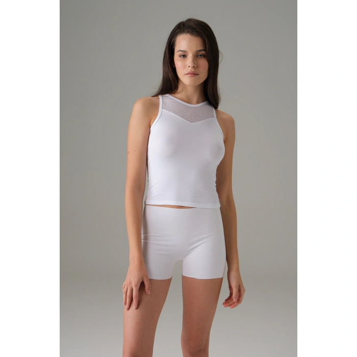 Doreanse Kadın Halter File Yaka Atlet Beyaz 9401