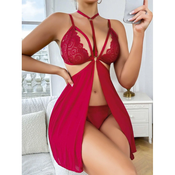 Kadın Kırmızı Fantezi Gecelik Tül  2164