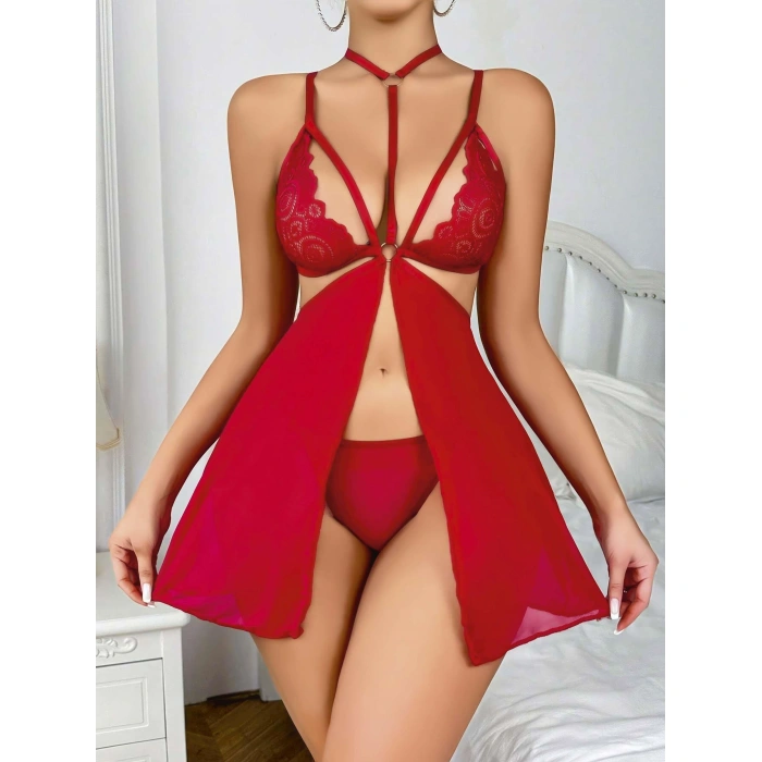 Kadın Kırmızı Fantezi Gecelik Tül  2164