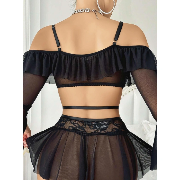 Kadın Siyah Etek Bustiyer Sexy Gecelik Takım 2157