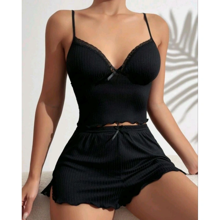 kadın siyah şortlu gecelik takım 2141