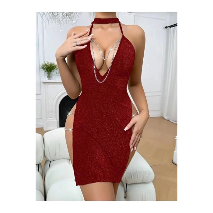 kadın zincir detaylı Fantezi  elbise 5087