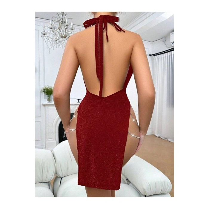 kadın zincir detaylı Fantezi  elbise 5087