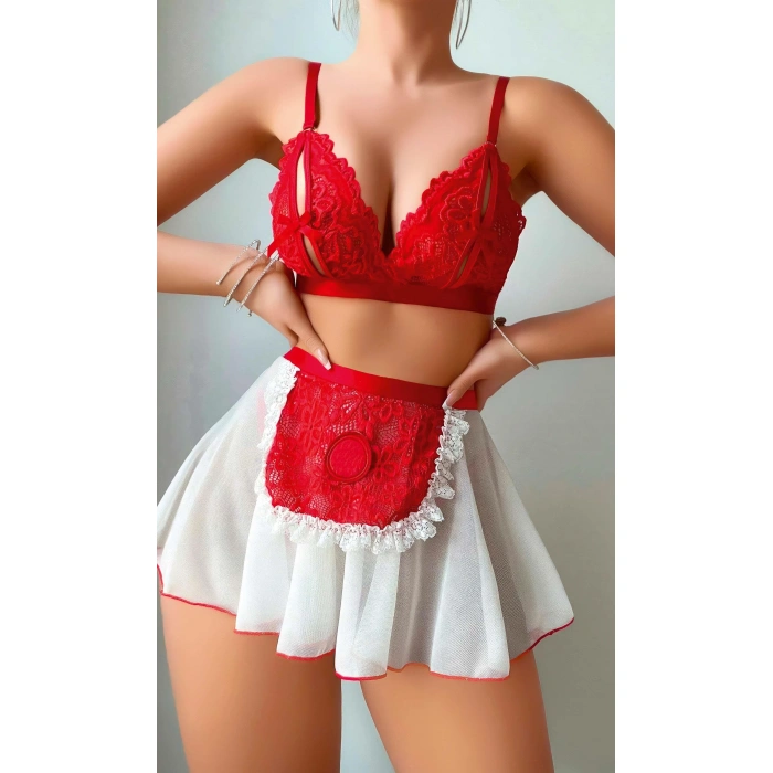 Kırmızı Puantiye Etekli Kadın Fantezi Kostüm 2072
