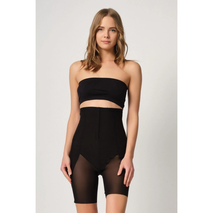 SİYAH MI Emay 2928 Ön Agraflı Tül Paçalı Lazer Korse