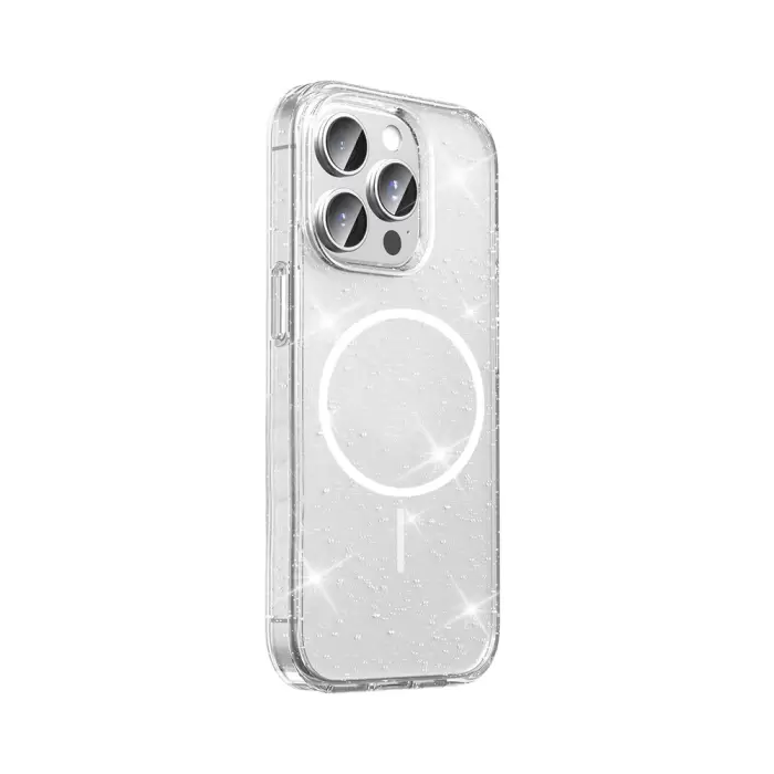 ​apple İphone 15 Pro Kılıf Magsafe Şarj Özellikli Parlayan Simli Saydam Renkli Lopard Maris Kapak