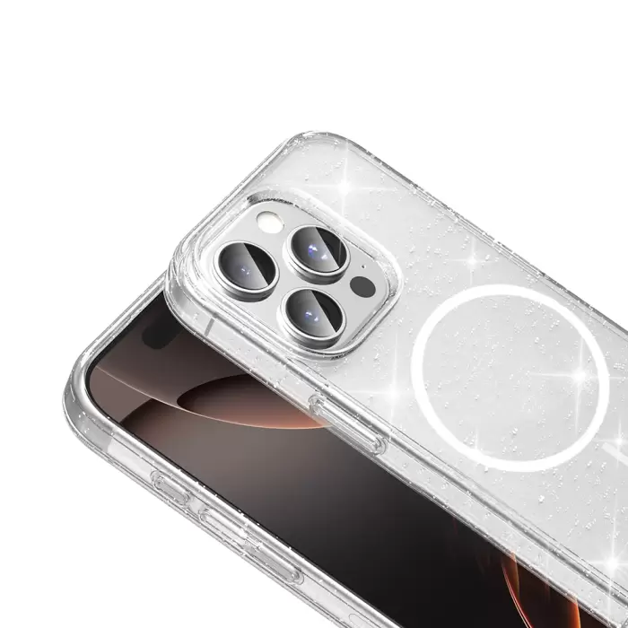 ​apple İphone 15 Pro Kılıf Magsafe Şarj Özellikli Parlayan Simli Saydam Renkli Lopard Maris Kapak