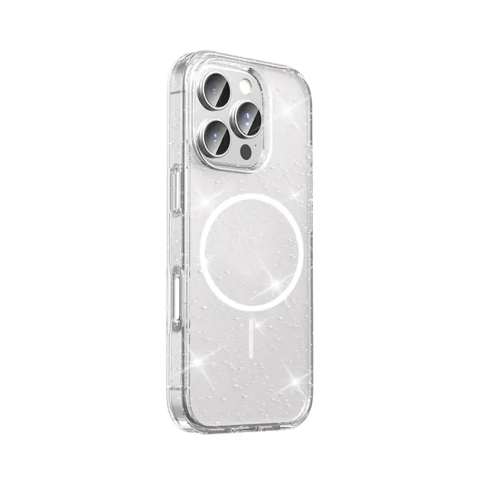 ​apple İphone 16 Pro Kılıf Magsafe Şarj Özellikli Parlayan Simli Saydam Renkli Lopard Maris Kapak