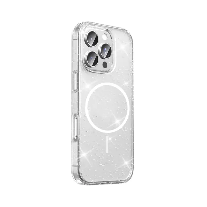 ​apple İphone 16 Pro Max Kılıf Magsafe Şarj Özellikli Parlayan Simli Saydam Renkli Lopard Maris Kapak