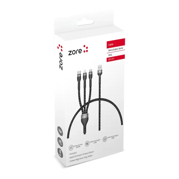 ​Lopard Shira Serisi 3in1 USB Kablo 30cm
