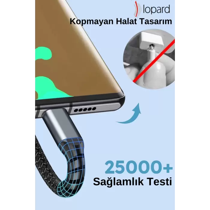 100W iPhone Şarj Kablosu 3in1 LED li Samsung Huawei Xiaomi Type-C Sağlam Hızlı Şarj Data USB Kablosu Koruyucu Silikonlu Kopmayan Halat Örgülü Model