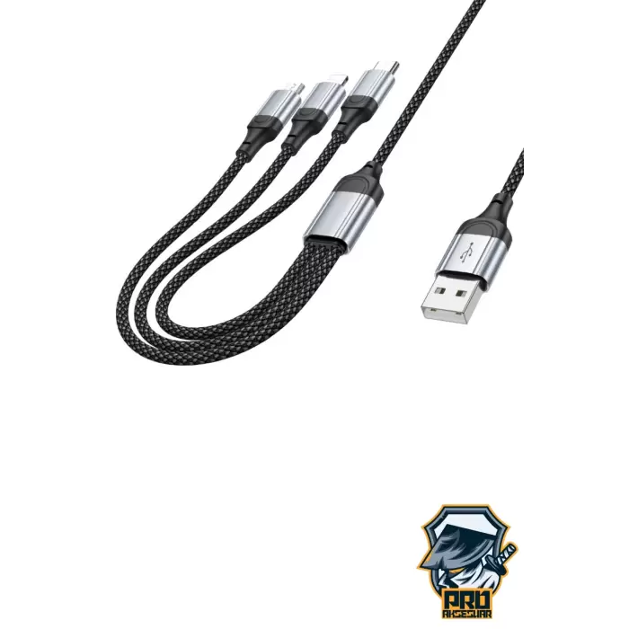 3in1 Type-C Şarj Kablosu USBden Type-C/Lightning/Micro 1 Metre USB Kablo iPhone Samsung Huawei Xiaomi X102 Telefon Tablet