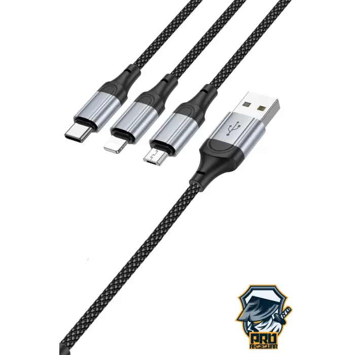 3in1 Type-C Şarj Kablosu USBden Type-C/Lightning/Micro 1 Metre USB Kablo iPhone Samsung Huawei Xiaomi X102 Telefon Tablet