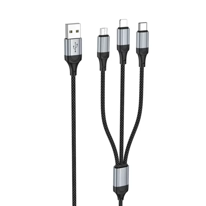 3in1 Type-C Şarj Kablosu USBden Type-C/Lightning/Micro 1 Metre USB Kablo iPhone Samsung Huawei Xiaomi X102 Telefon Tablet