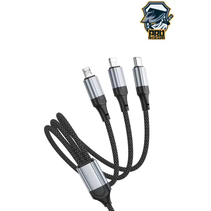 3in1 Type-C Şarj Kablosu USBden Type-C/Lightning/Micro 1 Metre USB Kablo iPhone Samsung Huawei Xiaomi X102 Telefon Tablet