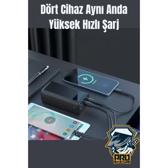 40000 Mah Powerbank 4 Çıkışlı Taşınabilir LCD Göstergeli 22.5W Pd Hızlı Çoklu Şarj Cihazı  - iPhone, Samsung, Xiaomi Tam Uyum